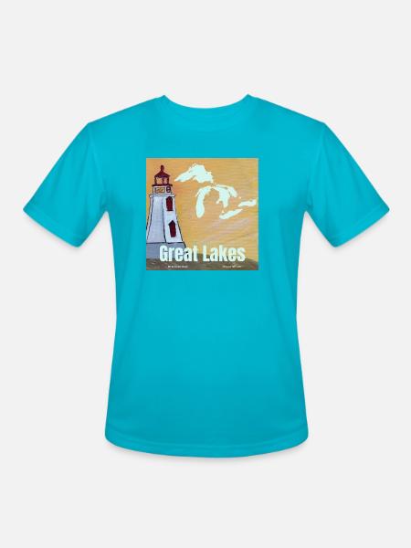 Great Lakes Lighthouse Glow - Men's Moisture Wicking Performance T-Shirt - turquoise