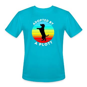 Rainbow Sunset Dog Emblem - Men's Moisture Wicking Performance T-Shirt - turquoise - Front - Jackson (183cm)