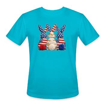 Patriotic Bunny Trio - Men's Moisture Wicking Performance T-Shirt - turquoise - Front - Jackson (183cm)