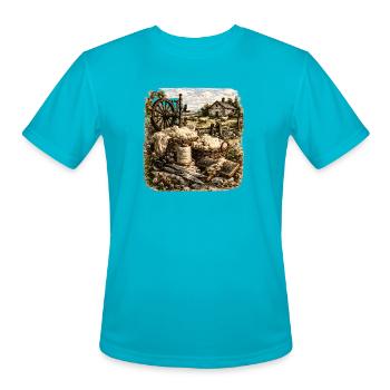 Rustic Wool Spinning Farm - Men's Moisture Wicking Performance T-Shirt - turquoise - Front - Jackson (183cm)