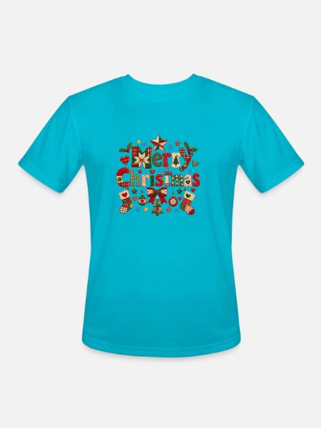 Merry Christmas Quilted Patchwork - Men's Moisture Wicking Performance T-Shirt - turquoise