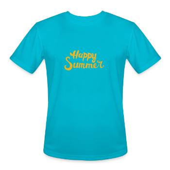 Happy Summer Handlettered Script - Men's Moisture Wicking Performance T-Shirt - turquoise - Front - Jackson (183cm)