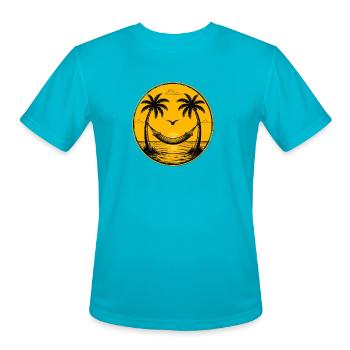 Sunset Hammock by Palm Trees - Men's Moisture Wicking Performance T-Shirt - turquoise - Front - Jackson (183cm)