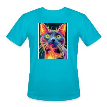 Neon Cat Portrait - Men's Moisture Wicking Performance T-Shirt - turquoise - Front - Jackson (183cm)