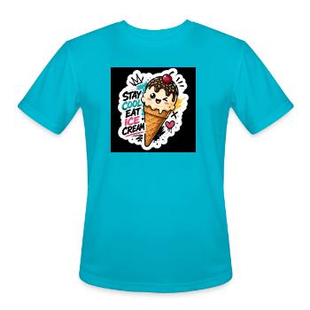 Stay Cool Ice Cream Cone Sticker Tee - Men's Moisture Wicking Performance T-Shirt - turquoise - Front - Jackson (183cm)