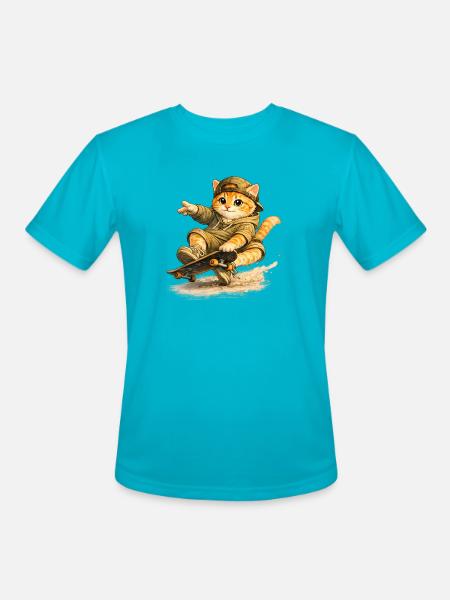 Skate Kitten on Board - Men's Moisture Wicking Performance T-Shirt - turquoise