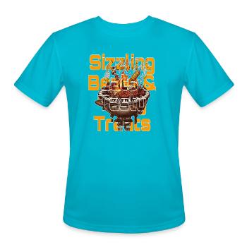 Sizzling Beats & Tasty Treats - Piano BBQ Grill - Men's Moisture Wicking Performance T-Shirt - turquoise - Front - Jackson (183cm)