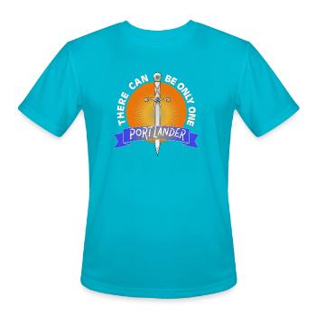 Portlander Sun Sword Emblem - Men's Moisture Wicking Performance T-Shirt - turquoise - Front - Jackson (183cm)