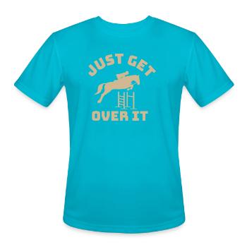Just Get Over It Equine Jump - Men's Moisture Wicking Performance T-Shirt - turquoise - Front - Jackson (183cm)