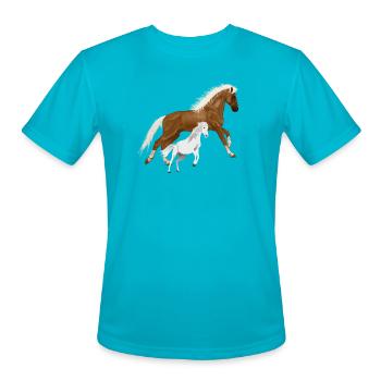 Mare and White Foal Horse Art - Men's Moisture Wicking Performance T-Shirt - turquoise - Front - Jackson (183cm)