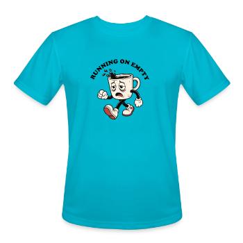 Exhausted Coffee Mug Runner - Men's Moisture Wicking Performance T-Shirt - turquoise - Front - Jackson (183cm)