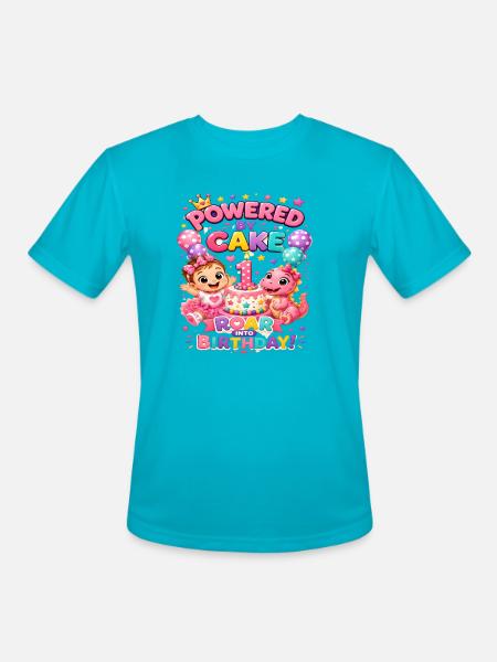 Powered_by_Cake_Dinosaur_1st_Birthday_Shirt Girls - Men's Moisture Wicking Performance T-Shirt - turquoise