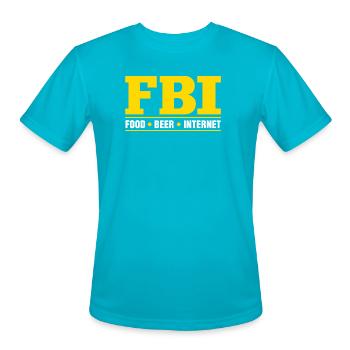 FBI Food Beer Internet Bold Logo Tee - Men's Moisture Wicking Performance T-Shirt - turquoise - Front - Jackson (183cm)