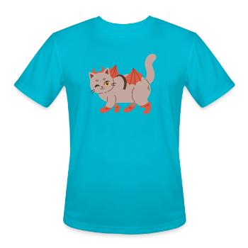 Cute Halloween Devil Cat Bat Wings Costume - Men's Moisture Wicking Performance T-Shirt - turquoise - Front - Jackson (183cm)