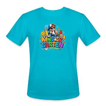 Cool Kindergarten Boy First Day of School Shirt - Men's Moisture Wicking Performance T-Shirt - turquoise - Front - Jackson (183cm)
