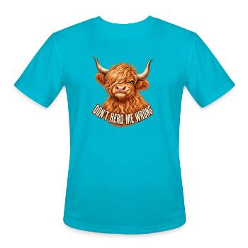 Dont Herd Me Wrong Cow Scottish Highland cow - Men's Moisture Wicking Performance T-Shirt - turquoise - Front - Jackson (183cm)