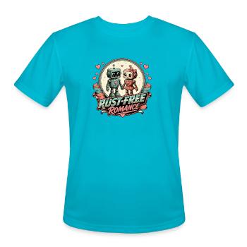 Rust-Free Romance Robots - Men's Moisture Wicking Performance T-Shirt - turquoise - Front - Jackson (183cm)