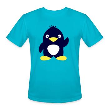 Cute Penguin Small Waving Greeting South Pole Bird - Men's Moisture Wicking Performance T-Shirt - turquoise - Front - Jackson (183cm)