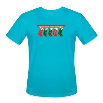 christmas socks t shirt design - Men's Moisture Wicking Performance T-Shirt - turquoise - Front - Jackson (183cm)