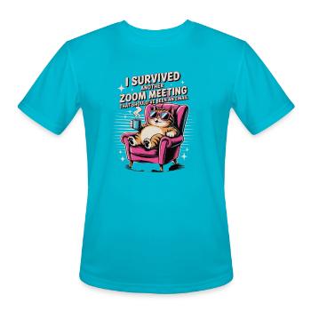 Zoom Meeting Cat –Funny Work From Home Tee,t-shirt - Men's Moisture Wicking Performance T-Shirt - turquoise - Front - Jackson (183cm)