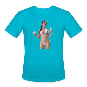 Pastel Ice Cream Cone Illustration - Men's Moisture Wicking Performance T-Shirt - turquoise - Front - Jackson (183cm)