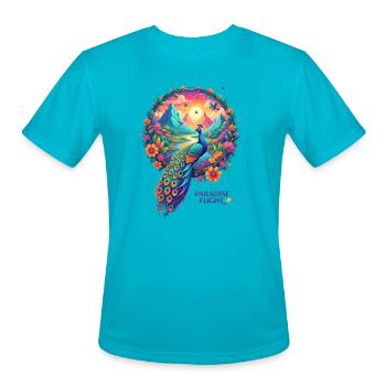 Paradise Flight Peacock - Men's Moisture Wicking Performance T-Shirt - turquoise - Front - Jackson (183cm)