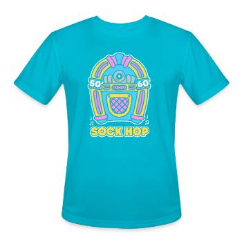 Jukebox 50s Sock Hop - Men's Moisture Wicking Performance T-Shirt - turquoise - Front - Jackson (183cm)