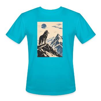 Moonlit Wolf on Alpine Cliffs - Men's Moisture Wicking Performance T-Shirt - turquoise - Front - Jackson (183cm)