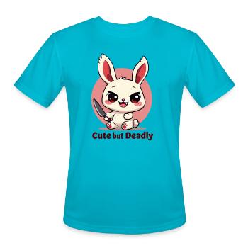 Cute Bunny with a Dagger Design - Men's Moisture Wicking Performance T-Shirt - turquoise - Front - Jackson (183cm)