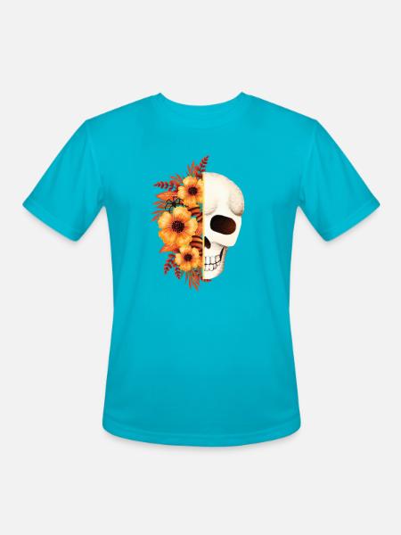 Floral Skull Split - Men's Moisture Wicking Performance T-Shirt - turquoise