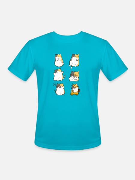 Chubby Calico Cat Expressions - Men's Moisture Wicking Performance T-Shirt - turquoise