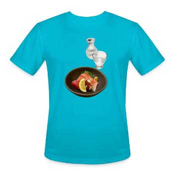 Sashimi Plate with Sake - Men's Moisture Wicking Performance T-Shirt - turquoise - Front - Jackson (183cm)