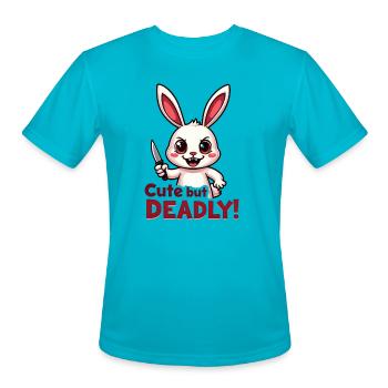 Cute but Deadly Bunny Illustration - Men's Moisture Wicking Performance T-Shirt - turquoise - Front - Jackson (183cm)