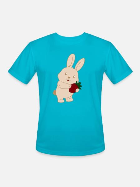 Bunny Holding Strawberry Charm - Men's Moisture Wicking Performance T-Shirt - turquoise