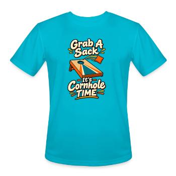 Cornhole Time Slogan Art - Men's Moisture Wicking Performance T-Shirt - turquoise - Front - Jackson (183cm)