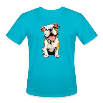 English Bulldog Puppy Illustration - Men's Moisture Wicking Performance T-Shirt - turquoise - Front - Jackson (183cm)