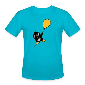 Balloon penguin flying away - Men's Moisture Wicking Performance T-Shirt - turquoise - Front - Jackson (183cm)