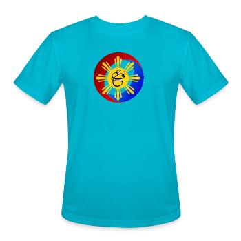 Sunburst Script in Philippine Palette - Men's Moisture Wicking Performance T-Shirt - turquoise - Front - Jackson (183cm)