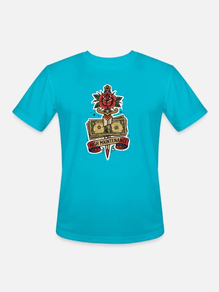 High Maintenance Rose Dollar Tattoo - Men's Moisture Wicking Performance T-Shirt - turquoise