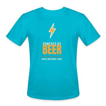 Powered By Beer - Funny Beer Lover Drinking Shirt - Men's Moisture Wicking Performance T-Shirt - turquoise - Front - Jackson (183cm)