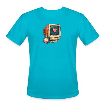 Pixel Heart on Vintage Computer - Men's Moisture Wicking Performance T-Shirt - turquoise - Front - Jackson (183cm)