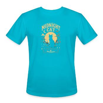 Midnight Cat Tshirt - Men's Moisture Wicking Performance T-Shirt - turquoise - Front - Jackson (183cm)