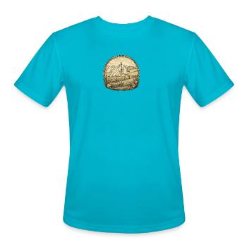 Pastoral Bunny Laundry Scene - Men's Moisture Wicking Performance T-Shirt - turquoise - Front - Jackson (183cm)