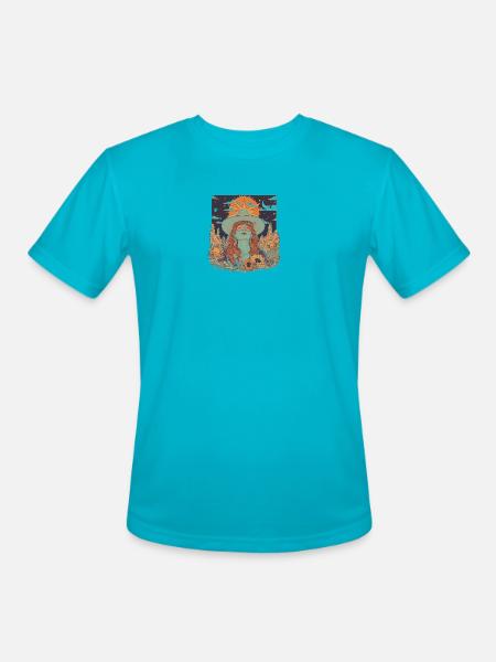 Mystic Sunflower Dreamer Illustration - Men's Moisture Wicking Performance T-Shirt - turquoise