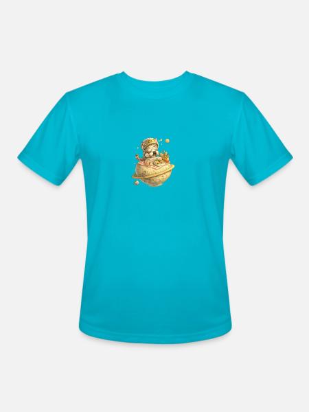 Lunchocat on Moon Cheese - Men's Moisture Wicking Performance T-Shirt - turquoise