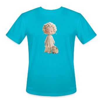 Whimsical Velvet Pom Pom Doll - Men's Moisture Wicking Performance T-Shirt - turquoise - Front - Jackson (183cm)