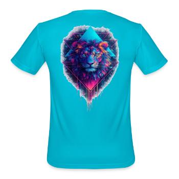 Neon Lion Geometric Prism - Men's Moisture Wicking Performance T-Shirt - turquoise - Back - Jackson (183cm)