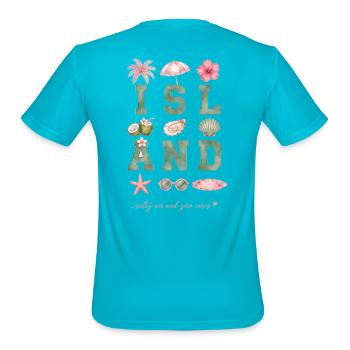 Pink Island Salty Air Summer Beach Graphic - Men's Moisture Wicking Performance T-Shirt - turquoise - Back - Jackson (183cm)