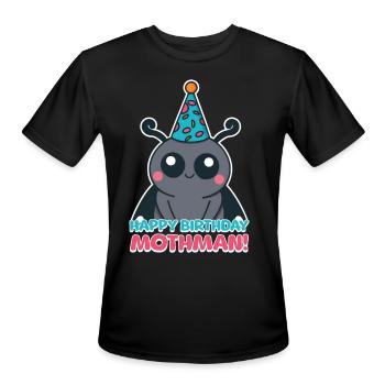 Happy Birthday Mothman! Mothman Birthday Cartoon - Men's Moisture Wicking Performance T-Shirt - black - Front - Jackson (183cm)