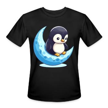 Penguin on crescent moon - moonlight dreams - Men's Moisture Wicking Performance T-Shirt - black - Front - Jackson (183cm)